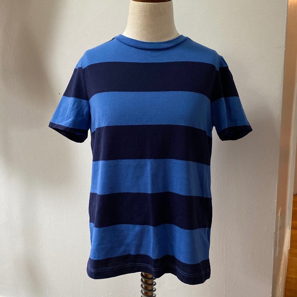 Boys Monotone Blue Striped Short Sleeve Shirt, M, 8